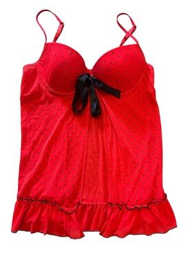 Rampage Red Polka Dot Lingerie with Black Bow Accent